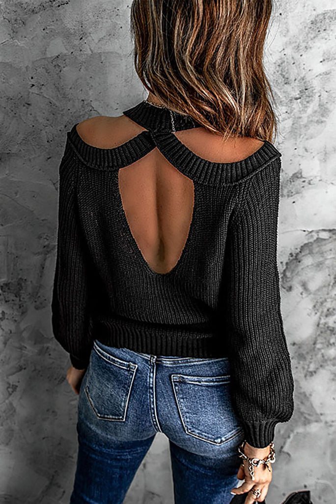 Giovanna Black Open Back Sweater from behind